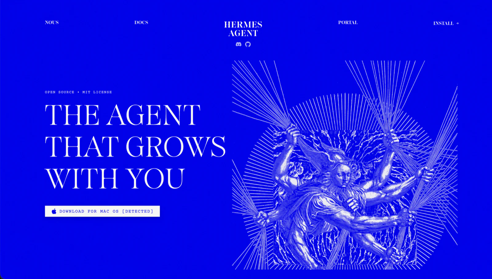 The Hermes site auto-detects your OS and shows the matching "DOWNLOAD FOR MAC OS" button