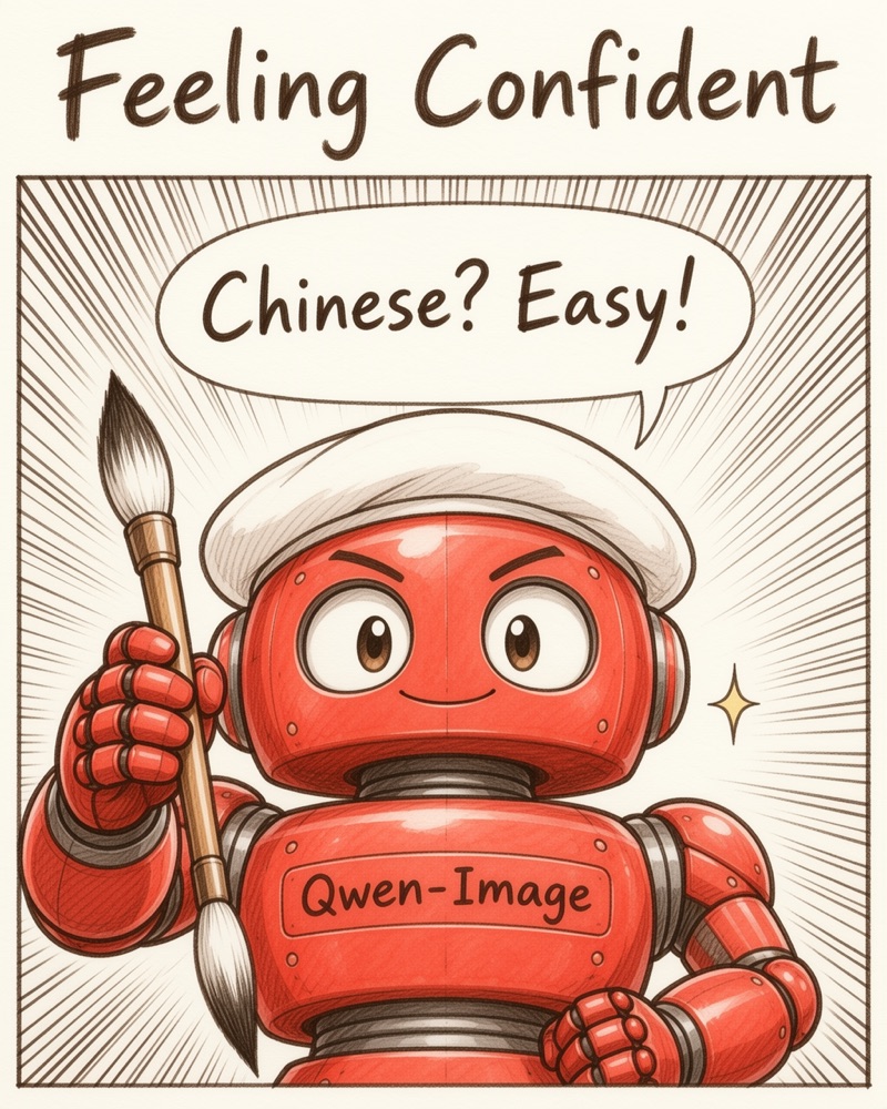 Feeling Confident: close-up of the red robot saying Chinese? Easy!
