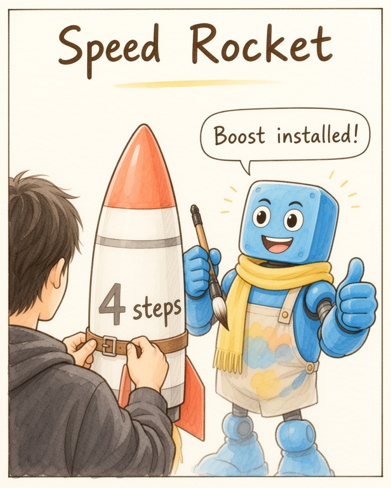 Speed Rocket: the author straps a 4 steps rocket to MOSS, who says Boost installed!