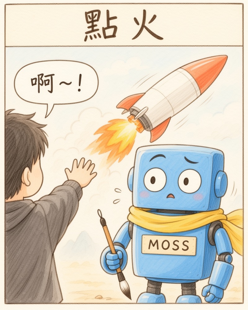 點火:火箭自己飛走,MOSS 留在原地,作者伸手大喊啊