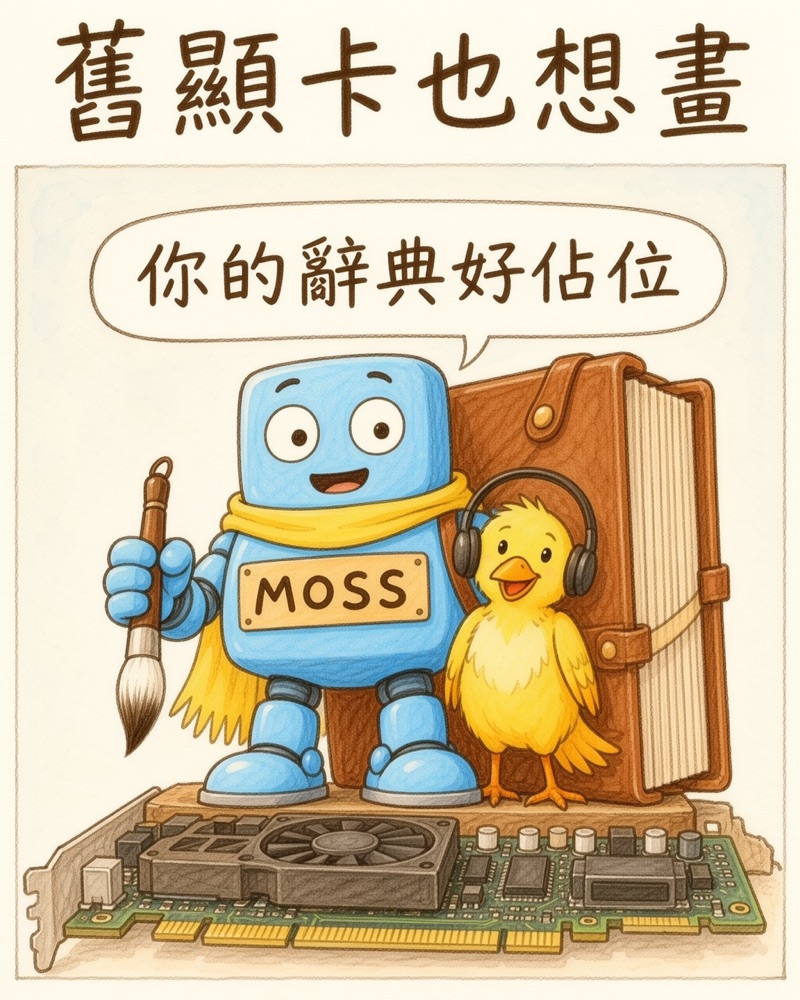 舊顯卡也想畫:MOSS 背著超厚辭典跟配音小鳥擠在舊顯卡舞台上