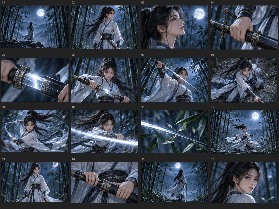 The ChatGPT storyboard cut into 16 separate panel images
