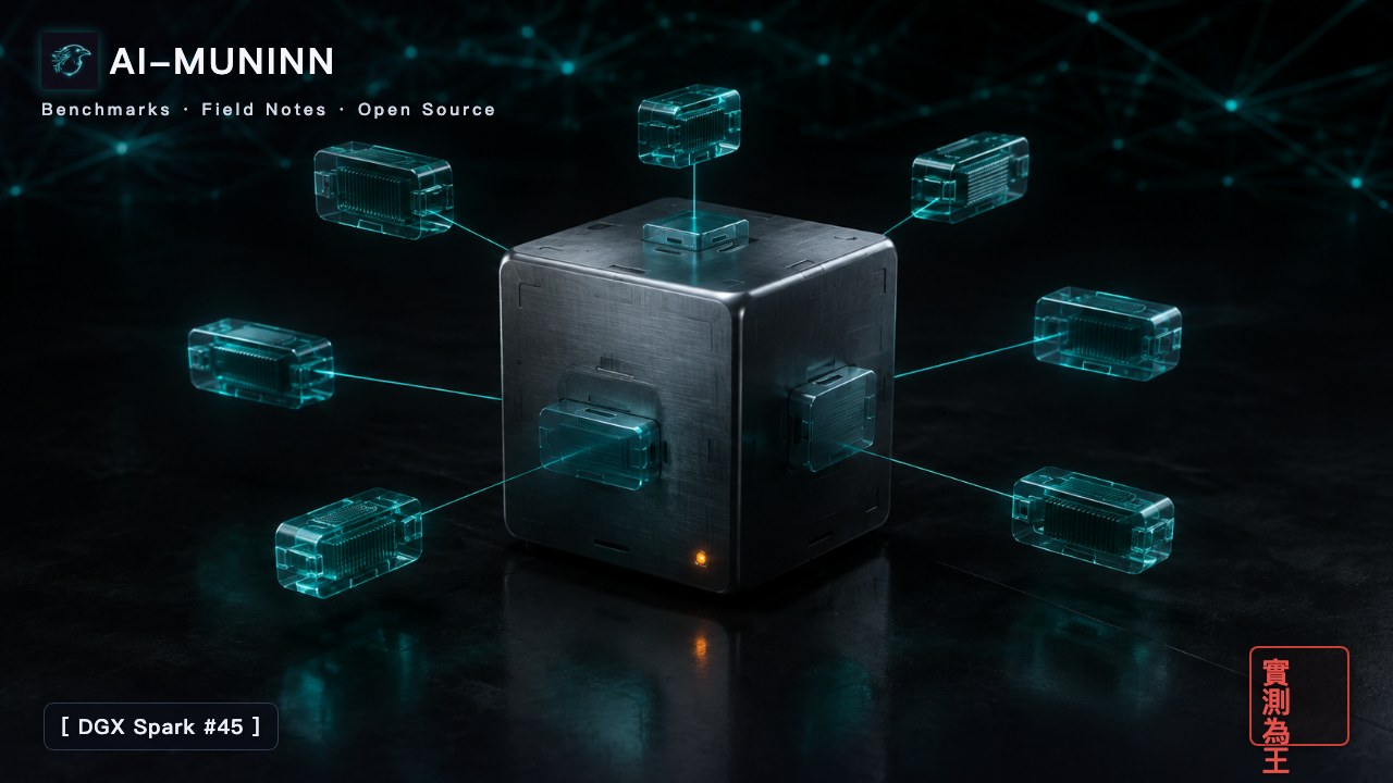 DGX Spark series #45 cover: isometric technical illustration — a boxy dark chassis stands open while nine small teal-glowing modules click into slots along its side; the chassis itself is untouched.